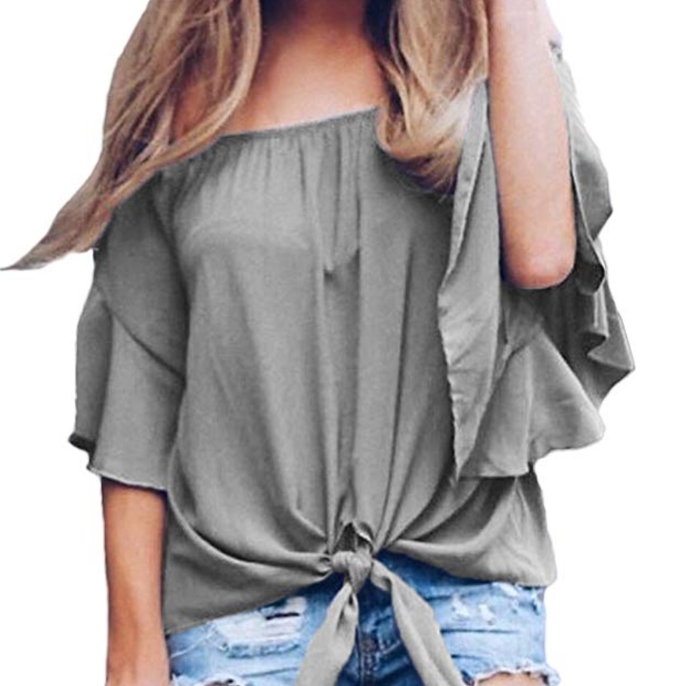 Women's Army Green Ruffle Off the Shoulder Top